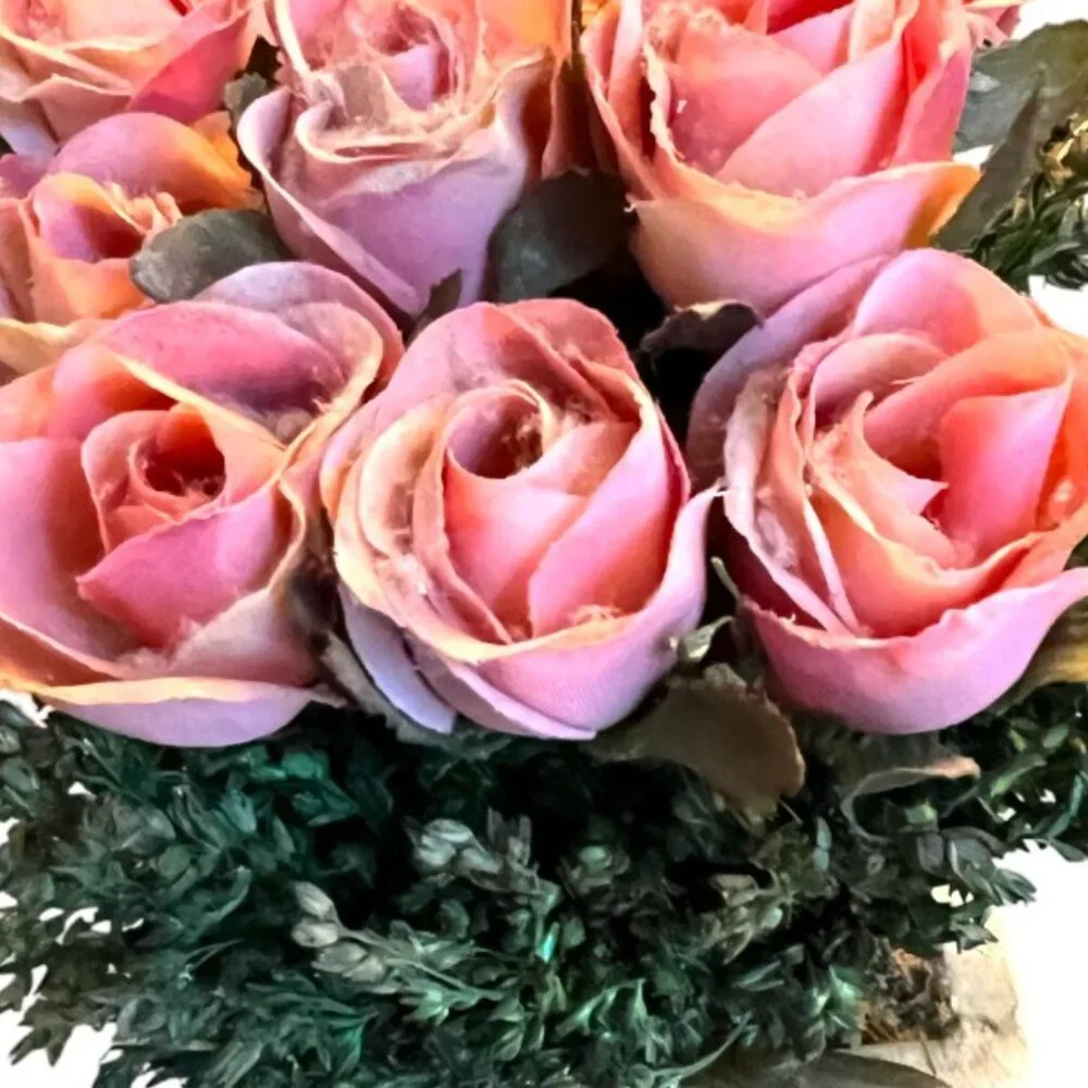 Silk Pink Tea Rose Plant Resin Planter Gold Wire Ribbon 7